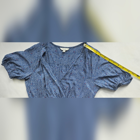 Lucky Brand  Midi Short Sleeves Blue Ruffle Dress White Red Polka-dots Size S - Picture 6 of 8